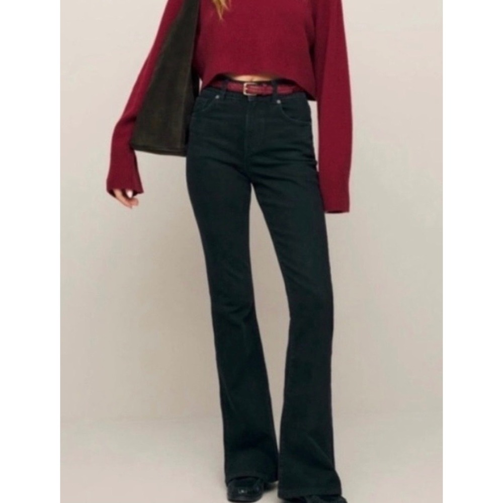Reformation Margot High Rise Flare Jeans Women 24 Black Vana Wash Stretch Denim